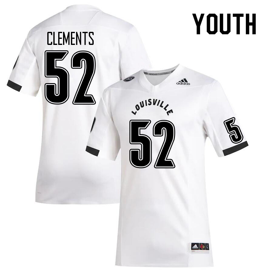 Youth #52 Saadiq Clements Louisville Cardinals College Football Jerseys Stitched Sale-White - Click Image to Close